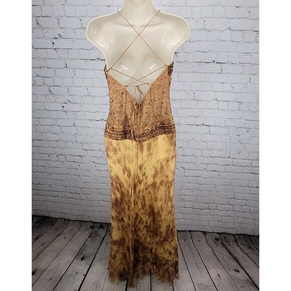 NWD Morell Maxie Brown Silk Chiffon Beaded Rhinestone Strappy Dress 8 - Picture 2 of 16
